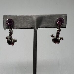 Vintage Screw Back Statement Earrings Purple Stones Prong Set Drop Dangle‎